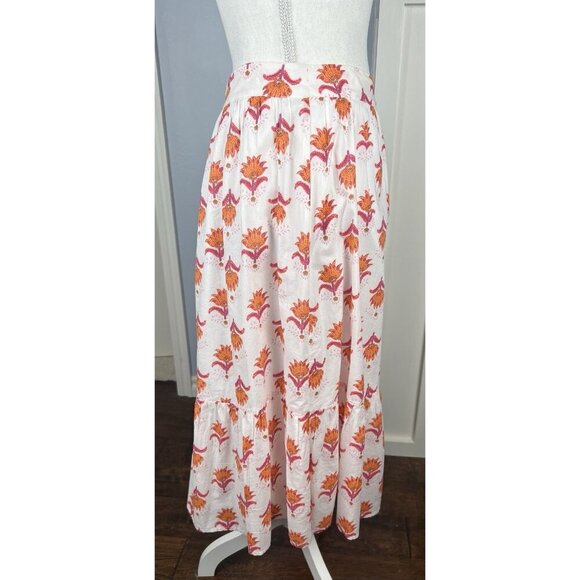 Women's J. Crew White Pink & Orange Floral Midi Skirt | Size 12 - Picture 8 of 9
